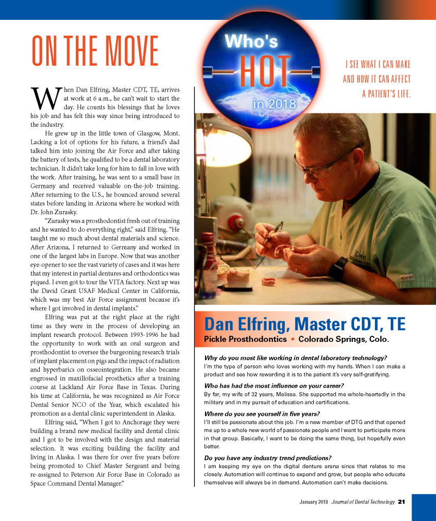 Dan Elfring, Master CDT. TE, featured in an article