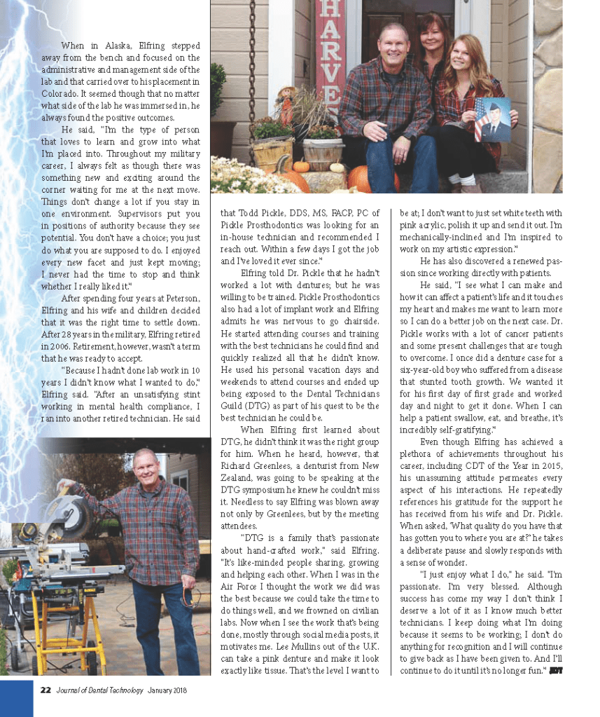 Continuation of Dan Elfring, Master CDT. TE, featured in an article